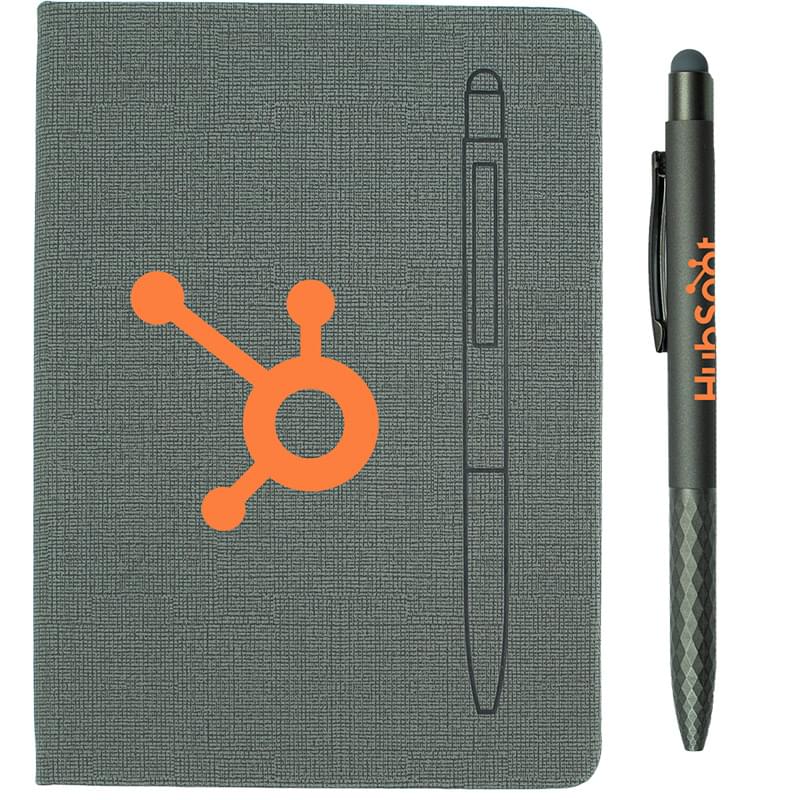 7.5" X 6-5/8" Notebook W/ Soft Touch Aluminum Pen 
