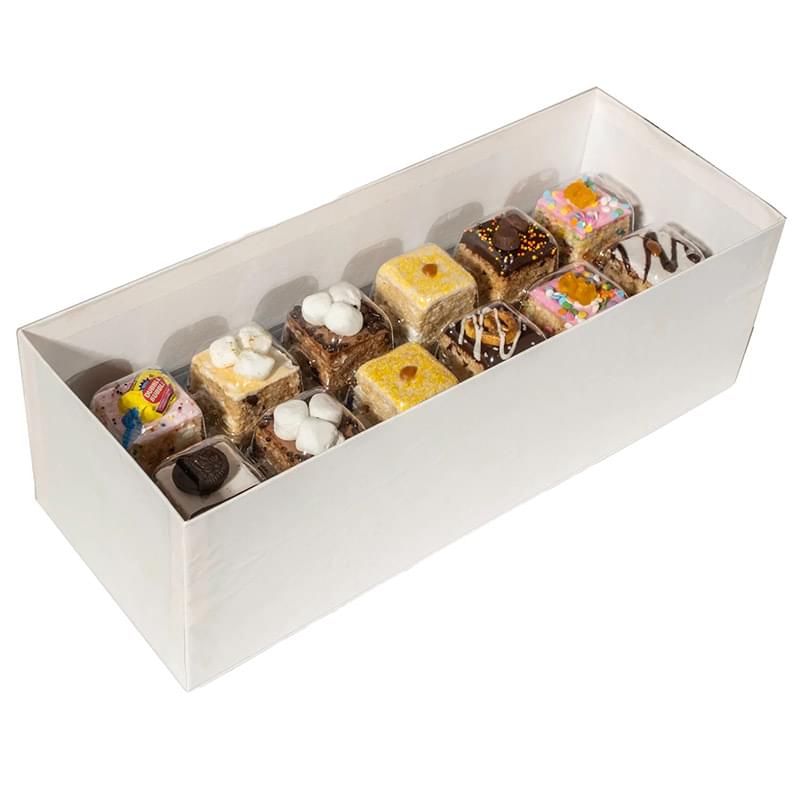 12 handmade crispy rice treats with custom fondant logos and choice of flavors